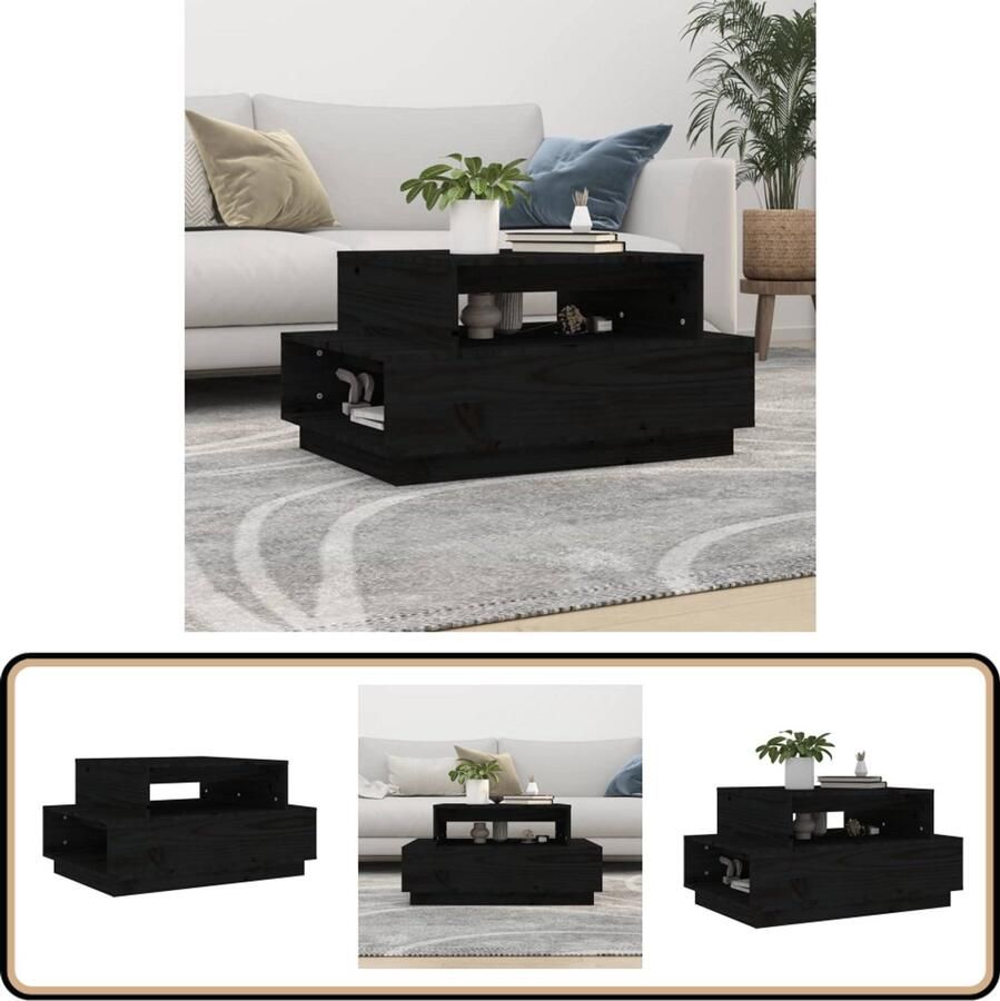 VidaXL Salontafel Zwart Massief Grenenhout 80x55x40 5 cm Salontafel Bijzettafel Hout Grenenhout Zwarte Salontafel