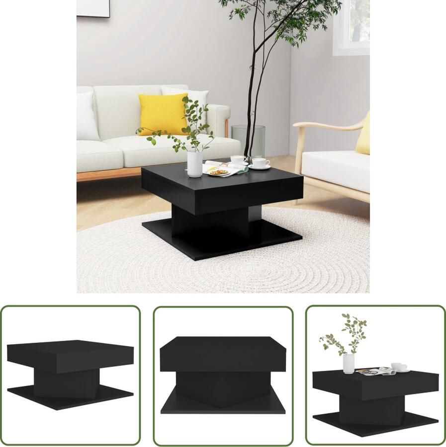 VidaXL Salontafel Zwart Salontafel 808369 Salontafel Zwart 57x57x30 cm Bewerkt hout Houten Salontafel Kleine Salontafel Compact - Foto 2