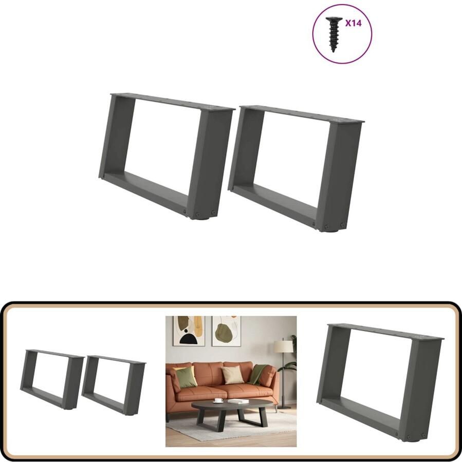 VidaXL Salontafelpoten U-vormig Staal Antraciet Salontafelpoten Metalen Tafelpoten Industrieel Design Salontafel Onderstel Tafelvoet
