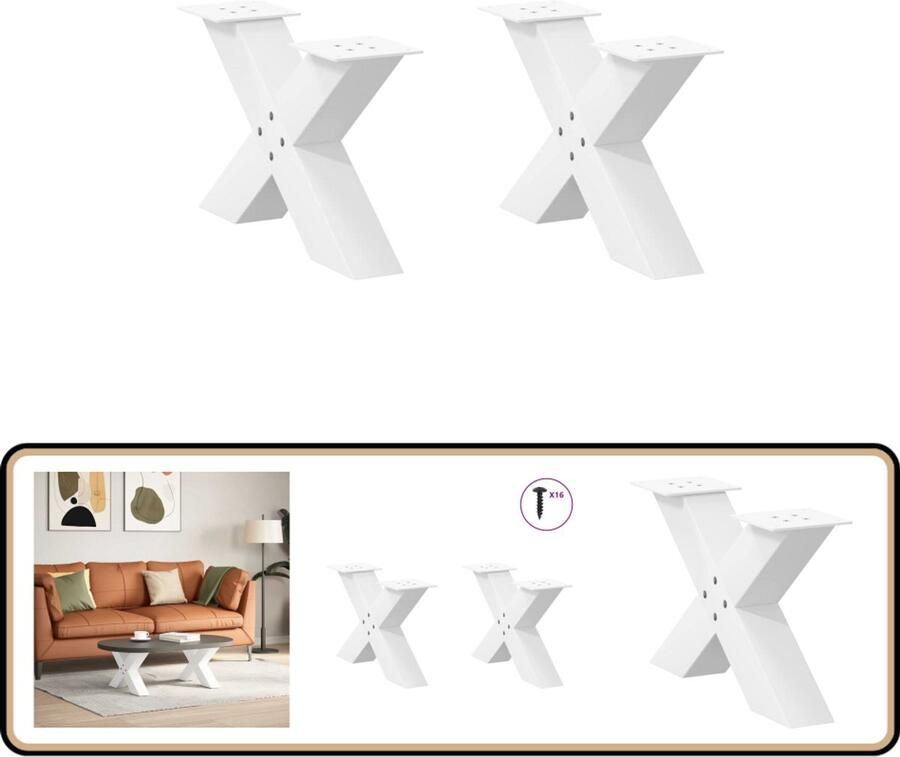 VidaXL Salontafelpoten Wit Staal X-vormig Set van 2 Salontafel Potten Metalen Tafelpoten X-vormige Tafelpoten Witte Tafelpoten Salontafel Onderstel
