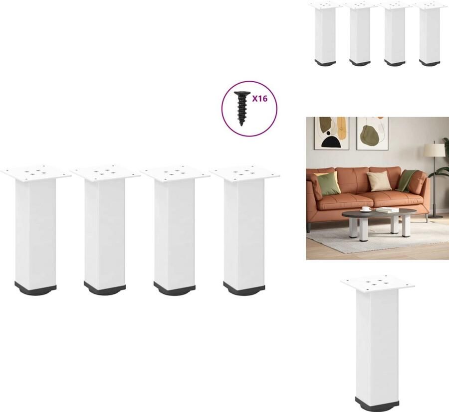 The Living Store Salontafelpoten 4 st 30-32 cm staal wit Salontafel Potten Salontafel Poten Wit Staal Tafelpoten Modern Tafelpoten Decoratief - Foto 2