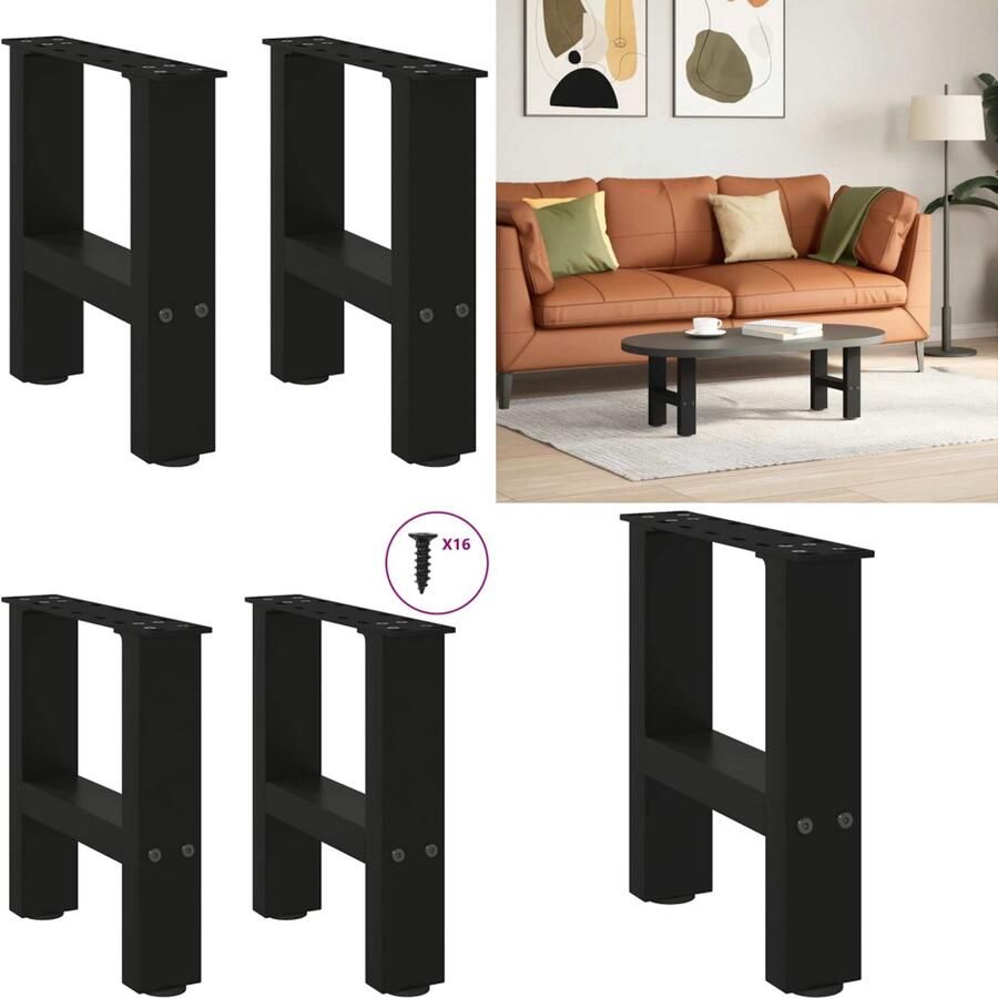 VidaXL Salontafelpoten 2 st 30x(30-31) cm staal zwart Salontafelpoot Salontafelpoten Tafelpoot Meubeltafelpoot