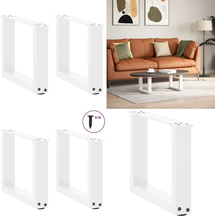 VidaXL Salontafelpoten 2 st U-vormig 30x(30-31) cm staal wit Salontafelpoot Salontafelpoten Tafelpoot Meubeltafelpoot