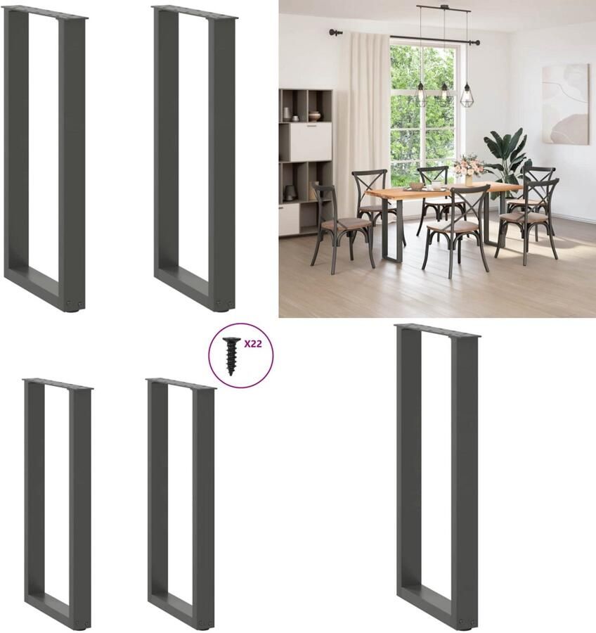 VidaXL Salontafelpoten 2 st U-vormig 38x(72-73) cm staal antraciet Salontafelpoot Salontafelpoten Tafelpoot Meubeltafelpoot