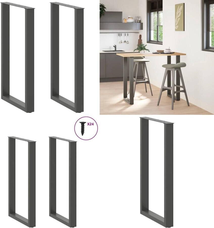 VidaXL Salontafelpoten 2 st U-vormig 60x(100-101) cm staal antraciet Salontafelpoot Salontafelpoten Tafelpoot Meubeltafelpoot