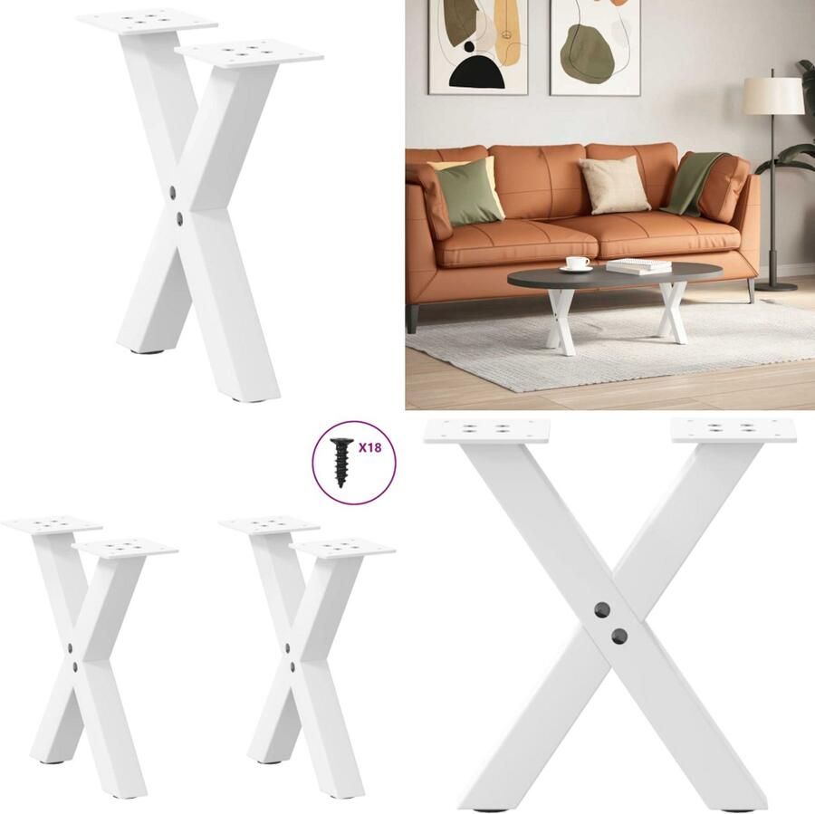 VidaXL Salontafelpoten 2 st X-vormig 30x(30-31) cm staal wit Salontafelpoot Salontafelpoten Tafelpoot Meubeltafelpoot