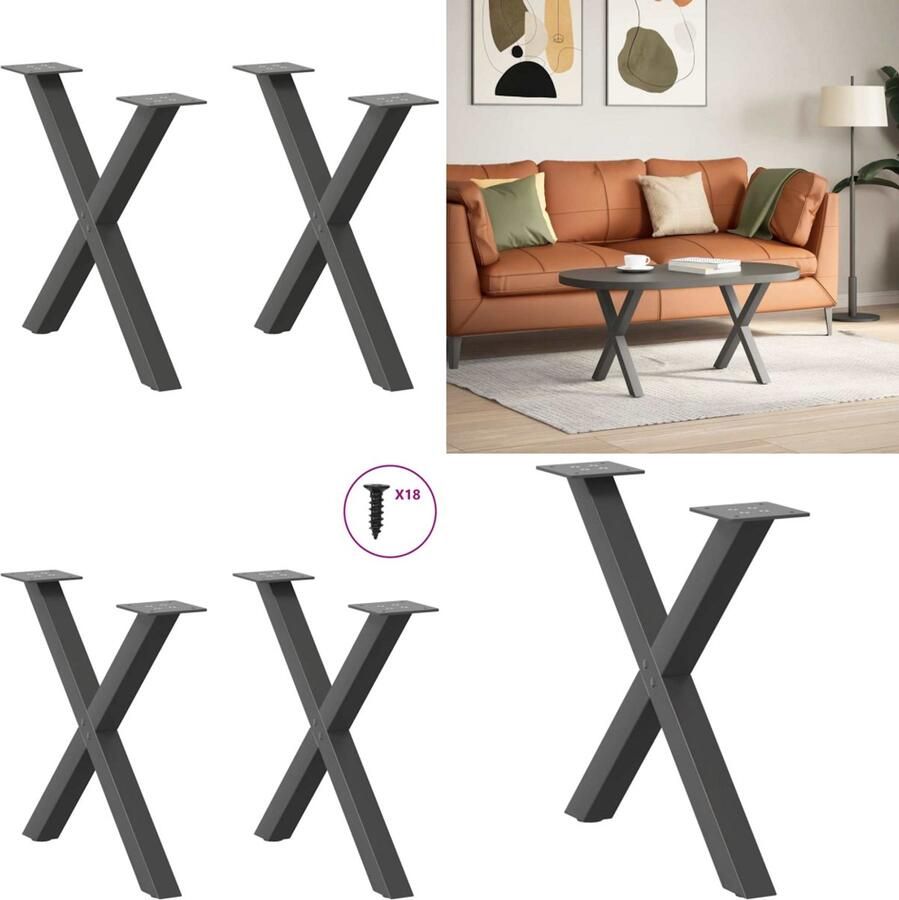 VidaXL Salontafelpoten 2 st X-vormig 50x(42-43) cm staal antraciet Salontafelpoot Salontafelpoten Tafelpoot Meubeltafelpoot
