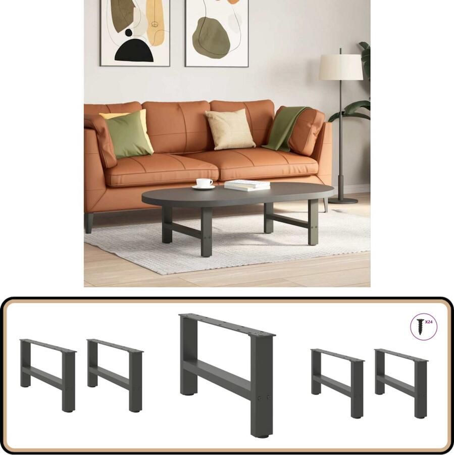 VidaXL Salontafelpoten 2 stuks Staal Antraciet Salontafel Potten Salontafel Poten Zwart Staal Tafelpoten Modern Tafel Onderstel Tafelvoet