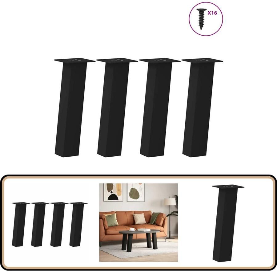 VidaXL Salontafelpoten 30 cm Zwart Staal 4 stuks Salontafel Potten Zwarte Salontafelpoten Metalen Salontafelpoten Salontafel Onderstel Tafelpoten Zwart