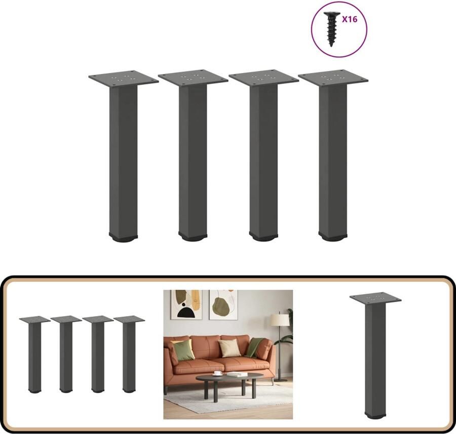 VidaXL Salontafelpoten 42-44 cm Staal Antraciet Salontafel Potten Salontafel Poten Antraciet Tafelpoten Modern Staal Tafelpoten Salontafel Onderstel