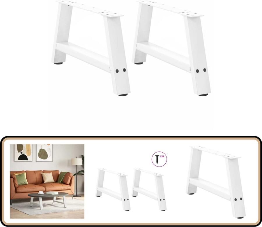 The Living Store Salontafelpoten 2 st A-vormig 70x(30-31) cm staal wit Salontafel Potten Salontafelbenen Staal Tafelpoten Witte Tafelpoten Moderne Tafelpoten