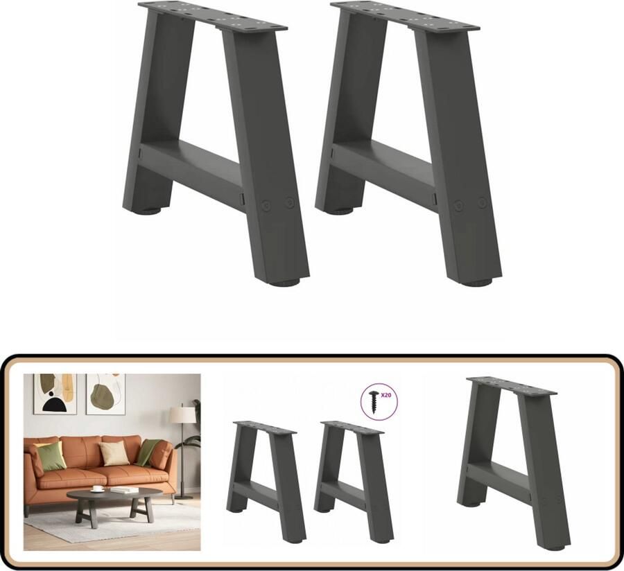 VidaXL Salontafelpoten A-vormig Staal Antraciet Salontafel Potten Tafeltjes Poten Metalen Tafelpoten Antraciet Tafelpoten A-vormige Tafelpoten