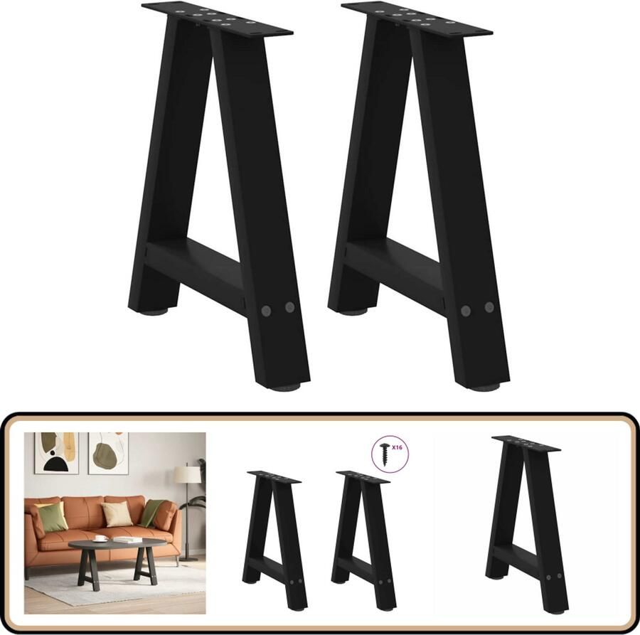 VidaXL Salontafelpoten A-vormig Staal Zwart Salontafelpoten Tafeltjespoten Salontafels Meubilair Zwarte Salontafel