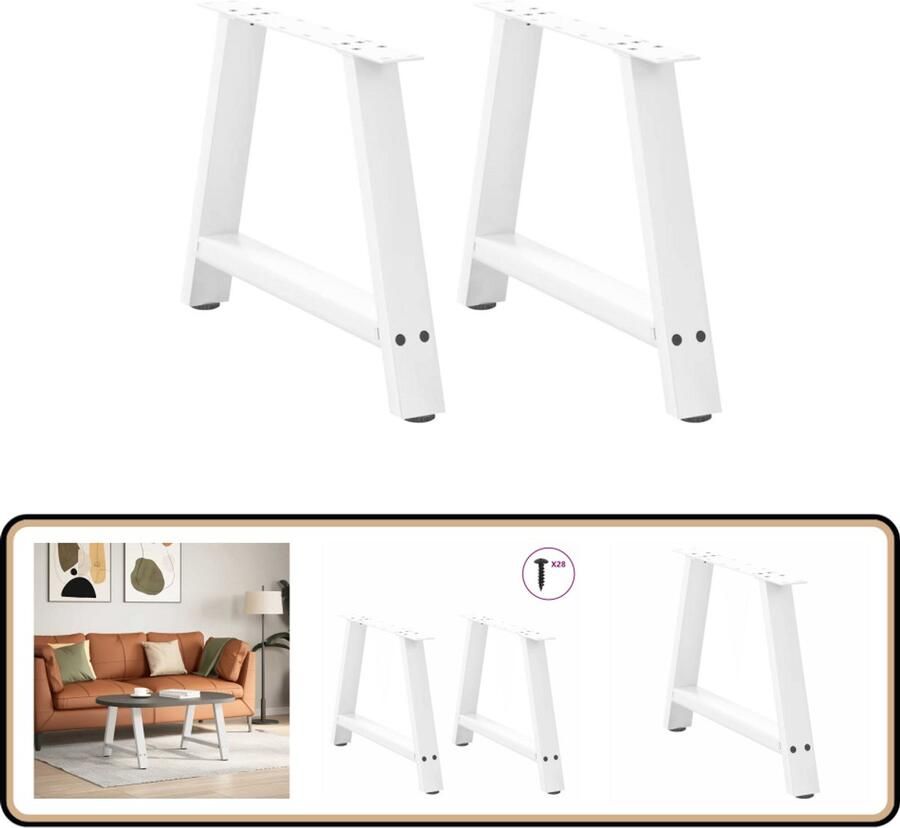 The Living Store Salontafelpoten 2 st A-vormig 60x(42-43) cm staal wit Salontafel Potten Tafeltjes Poten Salontafel Onderstel Modern Tafelloos Metalen Tafelpoten