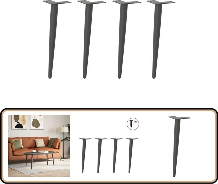VidaXL Salontafelpoten Conische Vorm 42-43 cm 4 Stuks Salontafel Potten Industriele Styling Metalen Tafelpoten Salontafel Benen Tafelbenodigdheden
