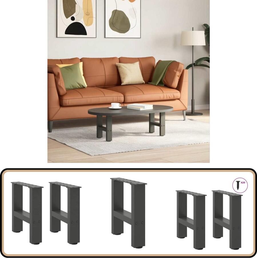 VidaXL Salontafelpoten Staal Antraciet 2 stuks Salontafelpoten Staal Poten Antraciet Meubels Modern Design Salontafel Onderstel