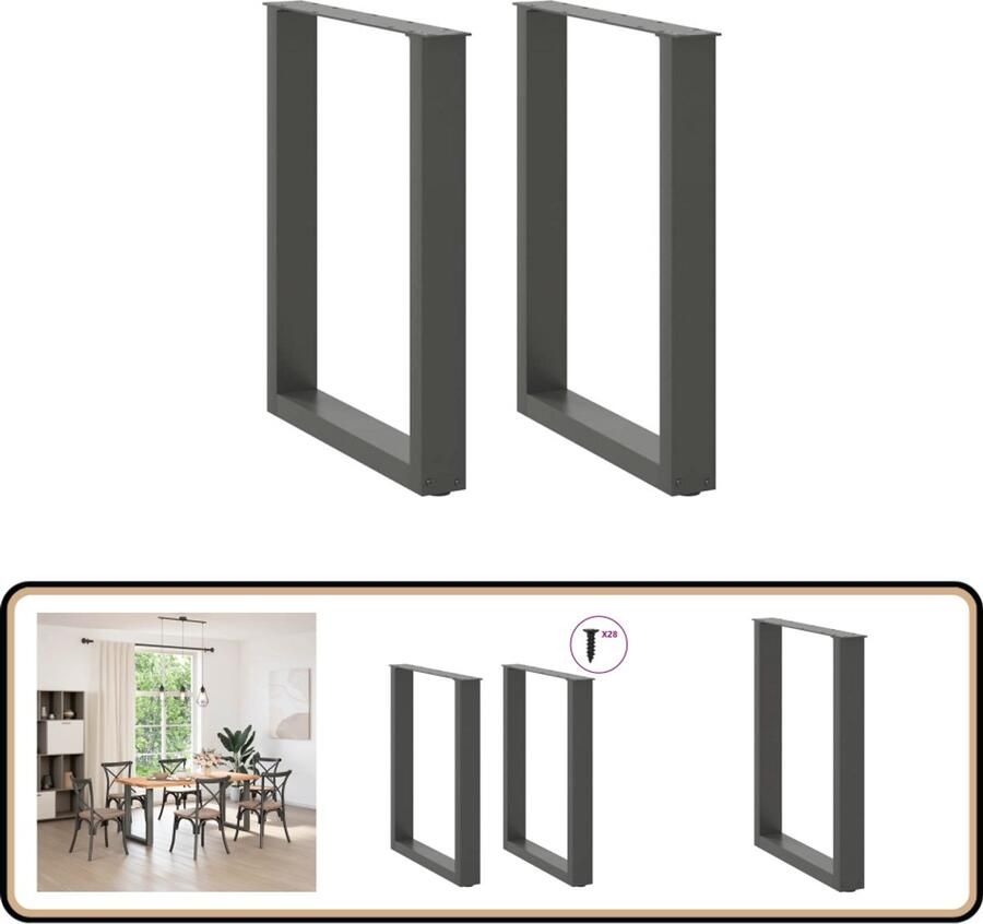 VidaXL Salontafelpoten U-vormig Staal Antraciet Eetkamerstoel Eetkamerset Tafelvoet Metalen Tafelvoet Industrieel Design