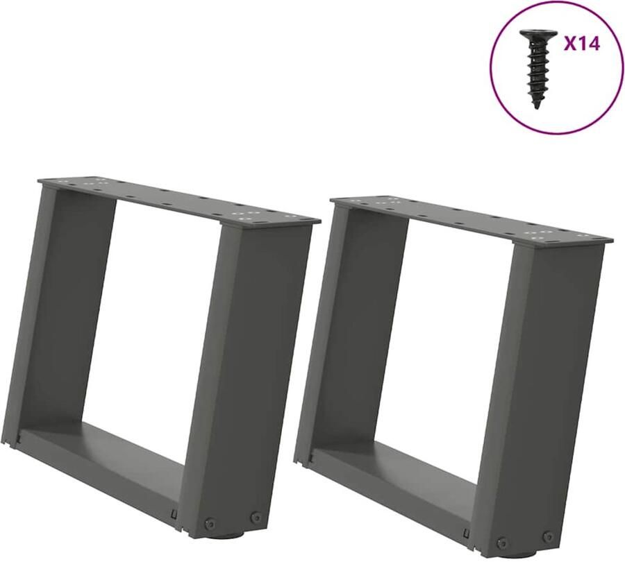 VidaXL Salontafelpoten U-vormig Staal Antraciet Salontafel Potten Metalen Tafelpoten Set Industriële Tafelpoten Moderne Tafelpoten