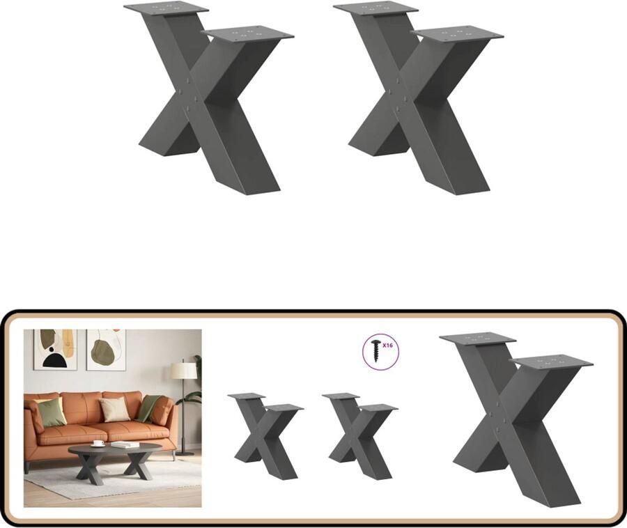 VidaXL Salontafelpoten X-vormig Antraciet Staal Salontafel Potten Metalen Tafelpoten X-vormige Tafelpoten Salontafel Onderstel Tafelvoet