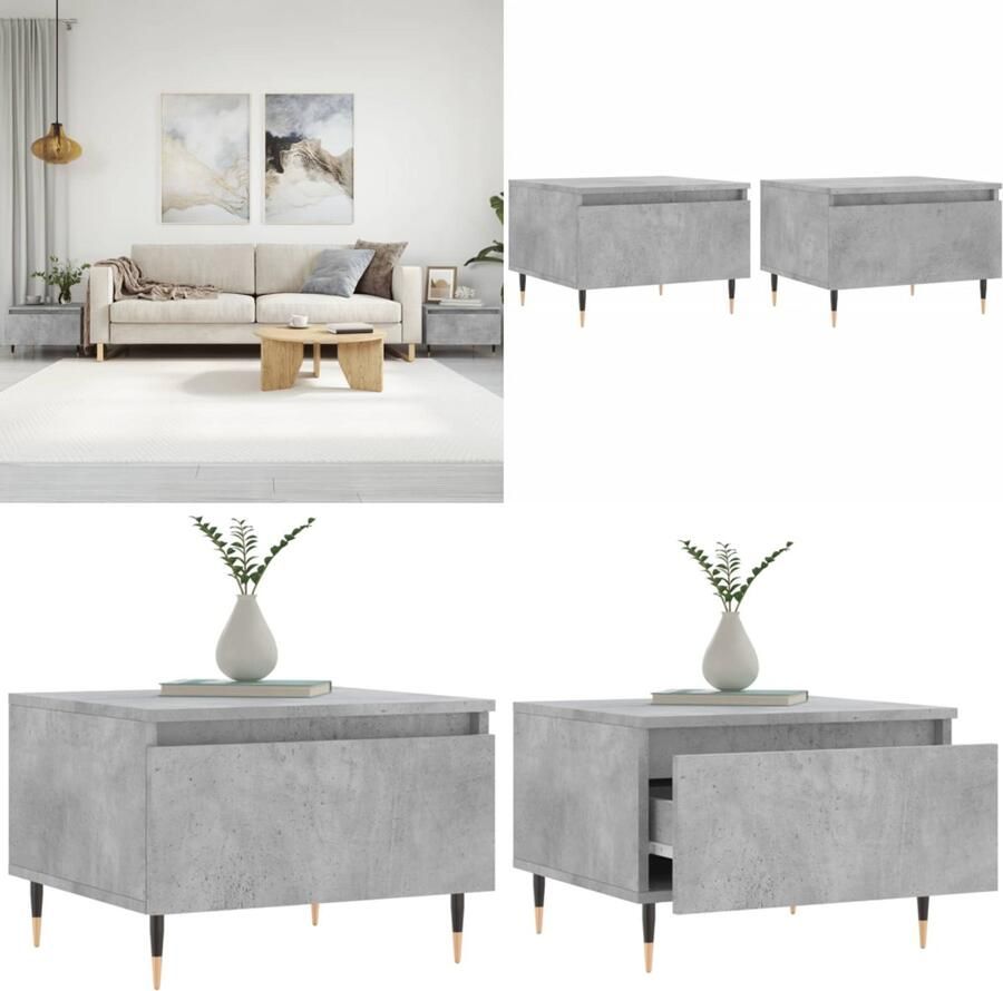 The Living Store Salontafels Betongrijs 50 x 46 x 35 cm met lade en metalen poten Salontafel Bijzettafel Betonlook Houten Tafellaar Grijze Salontafel - Foto 2