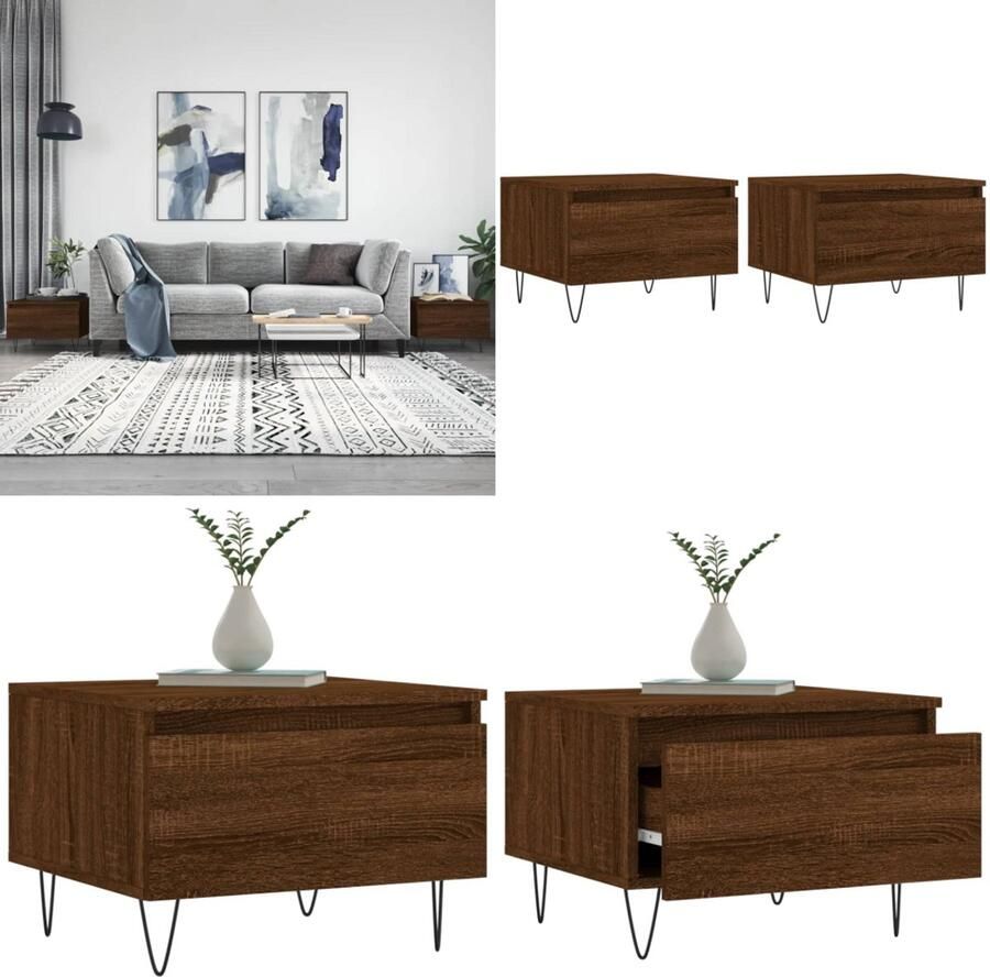 VidaXL Salontafels 2 st 50x46x35 cm bewerkt hout bruin eikenkleur Salontafel Salontafels Tafel Bijzettafel