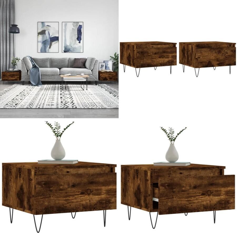 VidaXL Salontafels 2 st 50x46x35 cm bewerkt hout gerookt eikenkleurig Salontafel Salontafels Tafel Bijzettafel