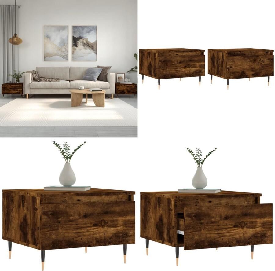 VidaXL Salontafels 2 st 50x46x35 cm bewerkt hout gerookt eikenkleurig Salontafel Salontafels Tafel Bijzettafel