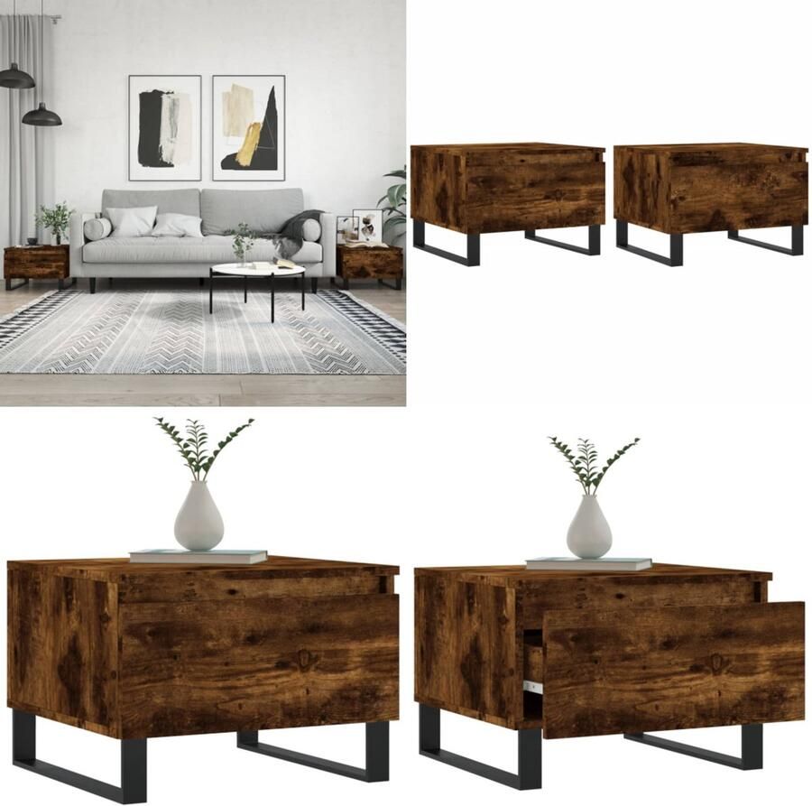 VidaXL Salontafels 2 st 50x46x35 cm bewerkt hout gerookt eikenkleurig Salontafel Salontafels Tafel Bijzettafel