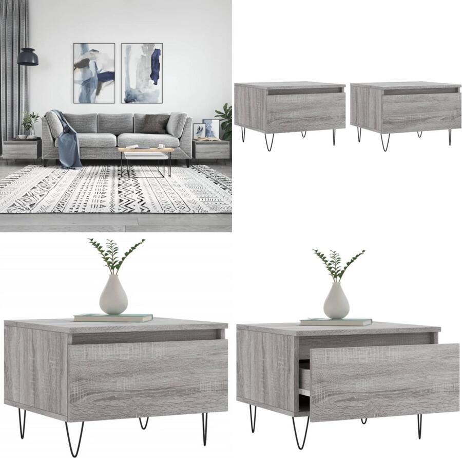 VidaXL Salontafels 2 st 50x46x35 cm bewerkt hout grijs sonoma eiken Salontafel Salontafels Tafel Bijzettafel