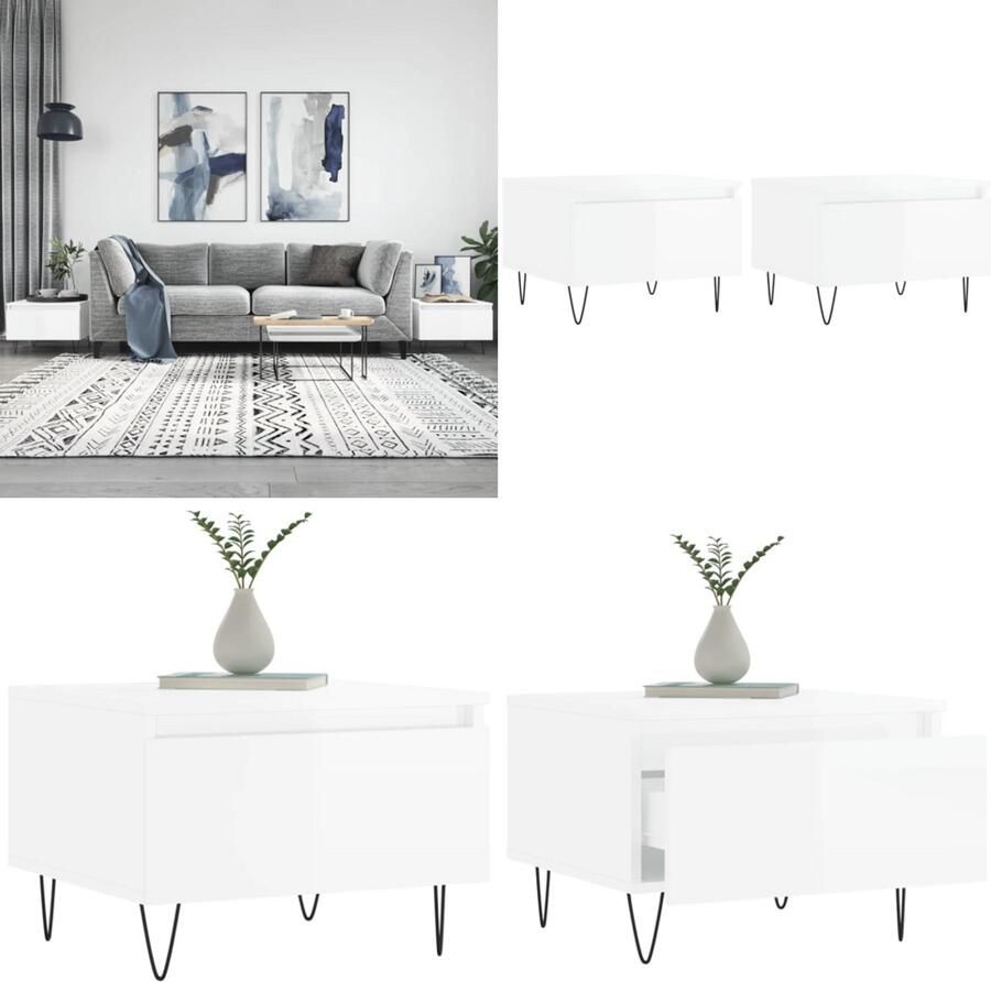 VidaXL Salontafels 2 st 50x46x35 cm bewerkt hout hoogglans wit Salontafel Salontafels Tafel Bijzettafel