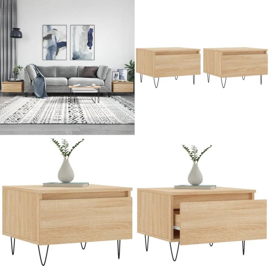 VidaXL Salontafels 2 st 50x46x35 cm bewerkt hout sonoma eikenkleurig Salontafel Salontafels Tafel Bijzettafel