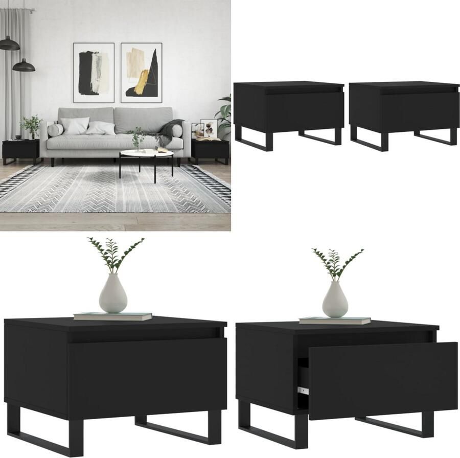 VidaXL Salontafels 2 st 50x46x35 cm bewerkt hout zwart Salontafel Salontafels Tafel Bijzettafel