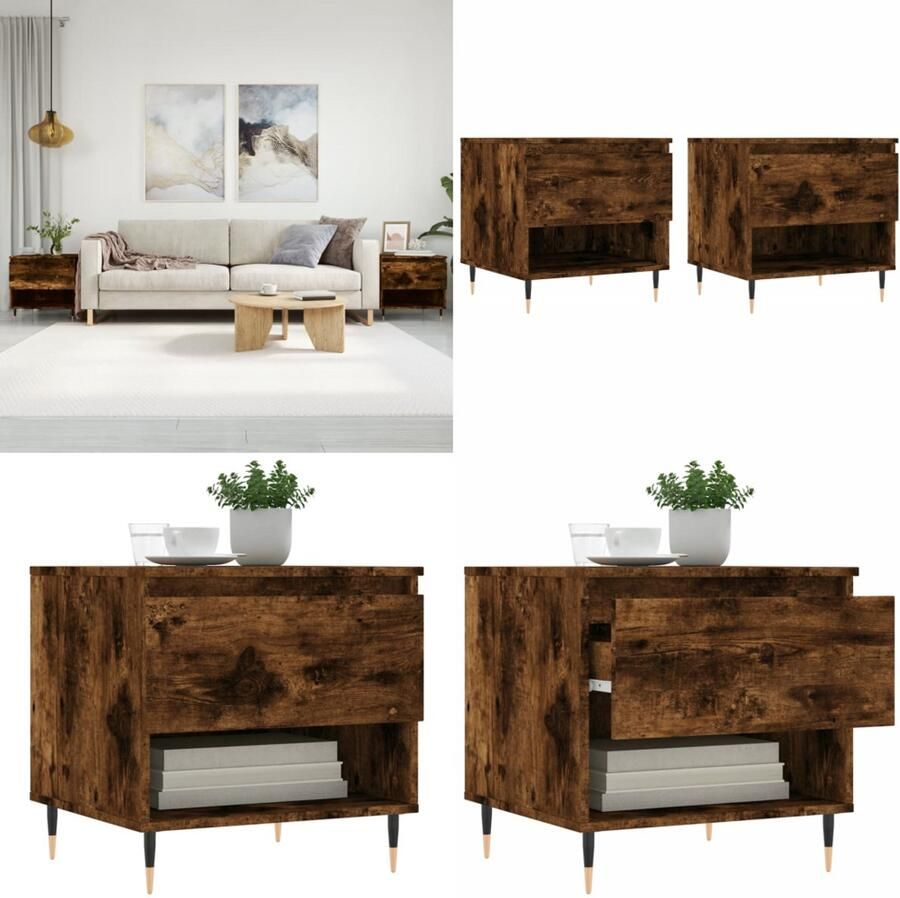 VidaXL Salontafels 2 st 50x46x50 cm bewerkt hout gerookt eikenkleurig Salontafel Salontafels Tafel Bijzettafel