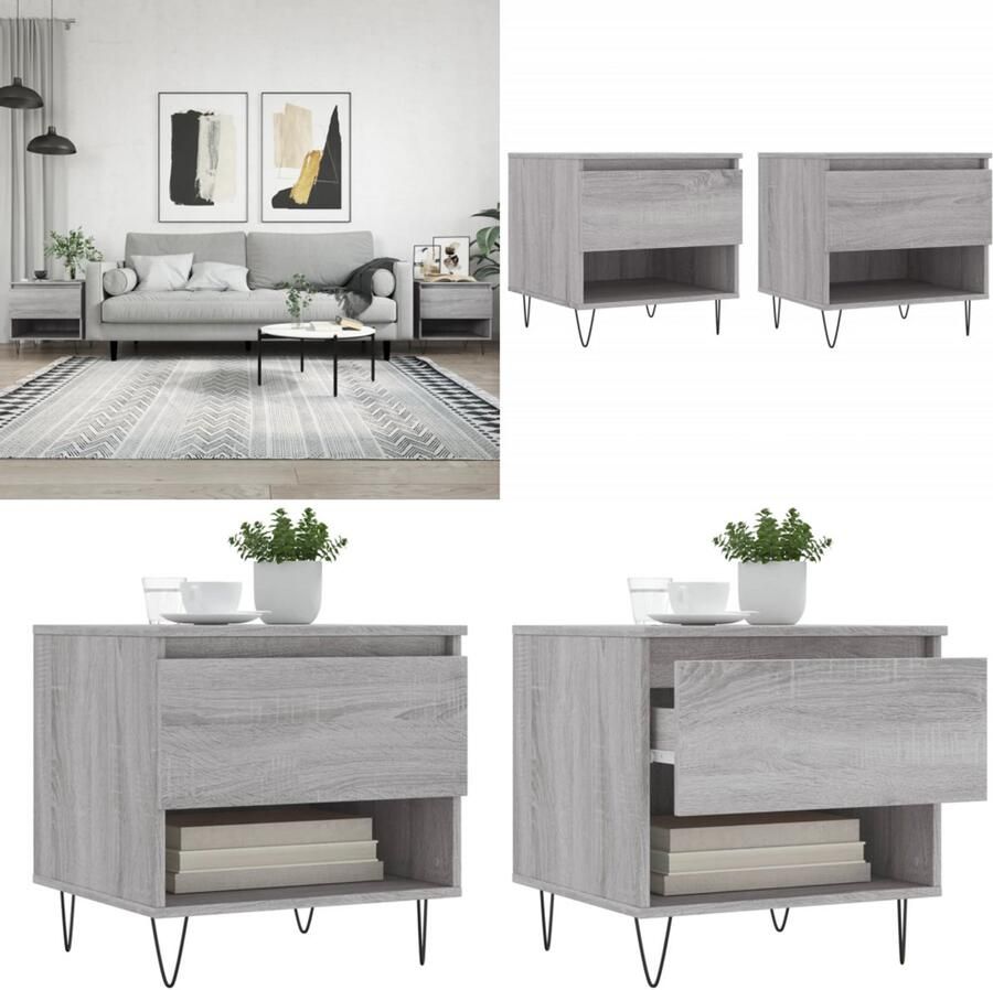 VidaXL Salontafels 2 st 50x46x50 cm bewerkt hout grijs sonoma eiken Salontafel Salontafels Tafel Bijzettafel