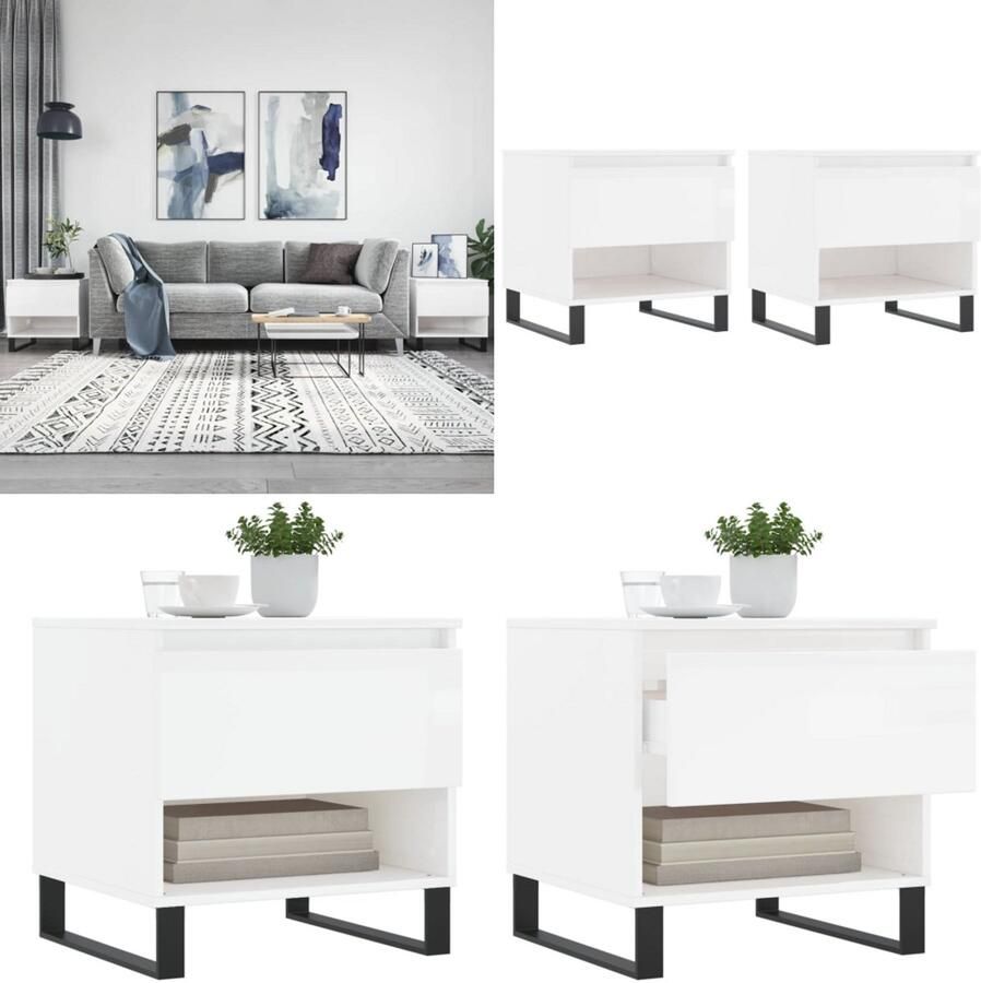 VidaXL Salontafels 2 st 50x46x50 cm bewerkt hout hoogglans wit Salontafel Salontafels Tafel Bijzettafel