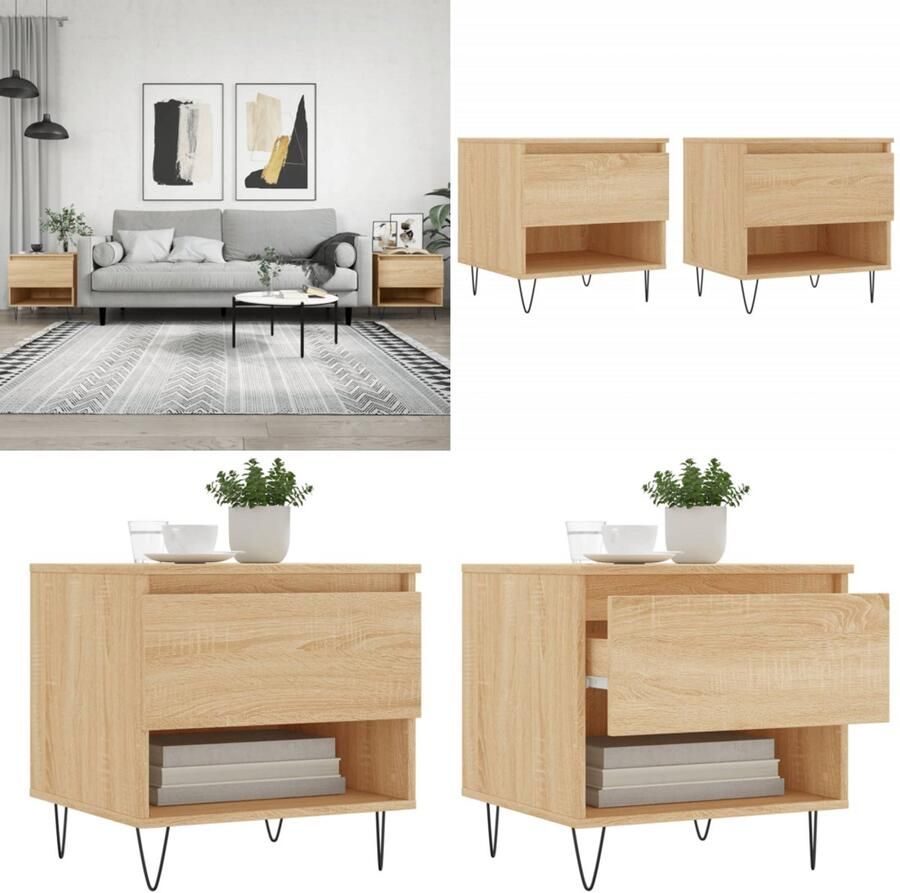 VidaXL Salontafels 2 st 50x46x50 cm bewerkt hout sonoma eikenkleurig Salontafel Salontafels Tafel Bijzettafel