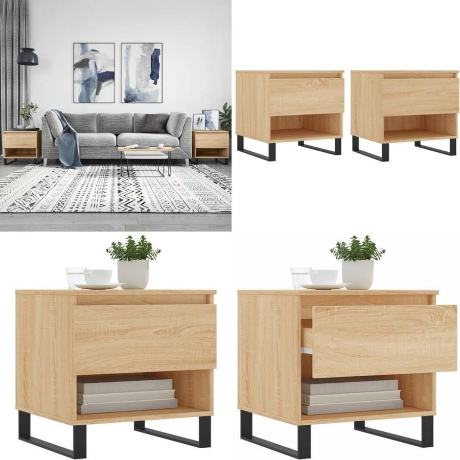 VidaXL Salontafels 2 st 50x46x50 cm bewerkt hout sonoma eikenkleurig Salontafel Salontafels Tafel Bijzettafel