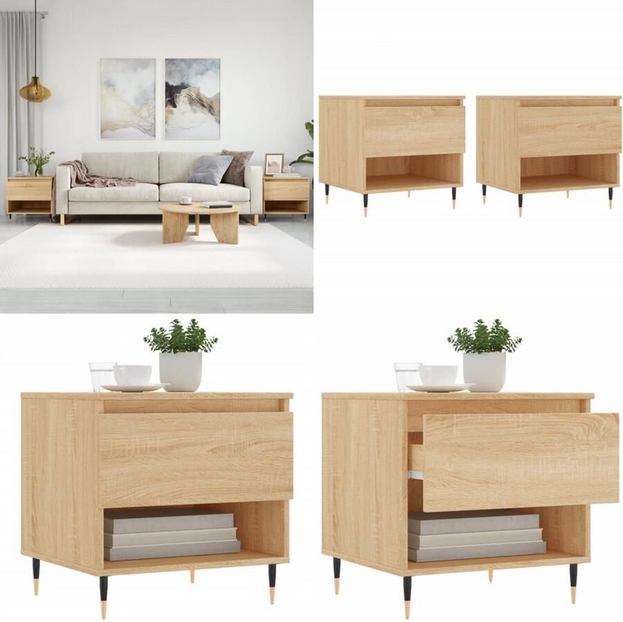 VidaXL Salontafels 2 st 50x46x50 cm bewerkt hout sonoma eikenkleurig Salontafel Salontafels Tafel Bijzettafel