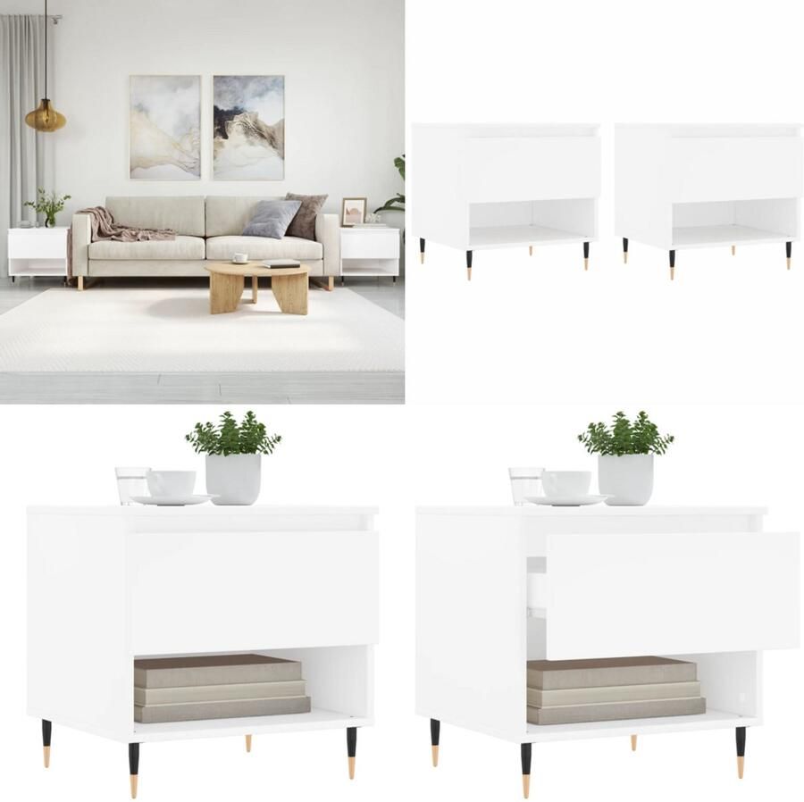 VidaXL Salontafels 2 st 50x46x50 cm bewerkt hout wit Salontafel Salontafels Tafel Bijzettafel