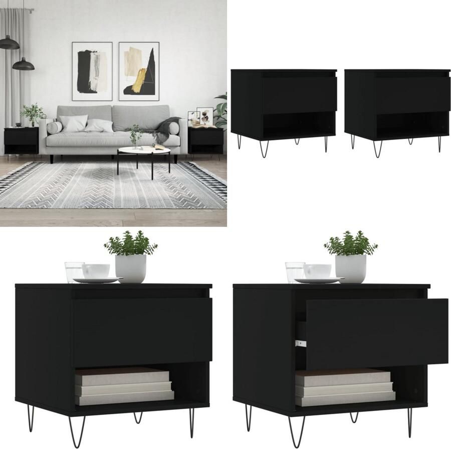 VidaXL Salontafels 2 st 50x46x50 cm bewerkt hout zwart Salontafel Salontafels Tafel Bijzettafel