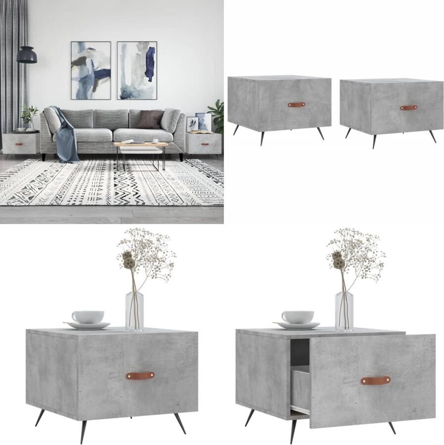 VidaXL Salontafels 2 st 50x50x40 cm bewerkt hout betongrijs Salontafel Salontafels Bijzettafel Banktafel