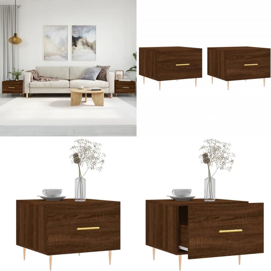 VidaXL Salontafels 2 st 50x50x40 cm bewerkt hout bruin eikenkleur Salontafel Salontafels Bijzettafel Banktafel