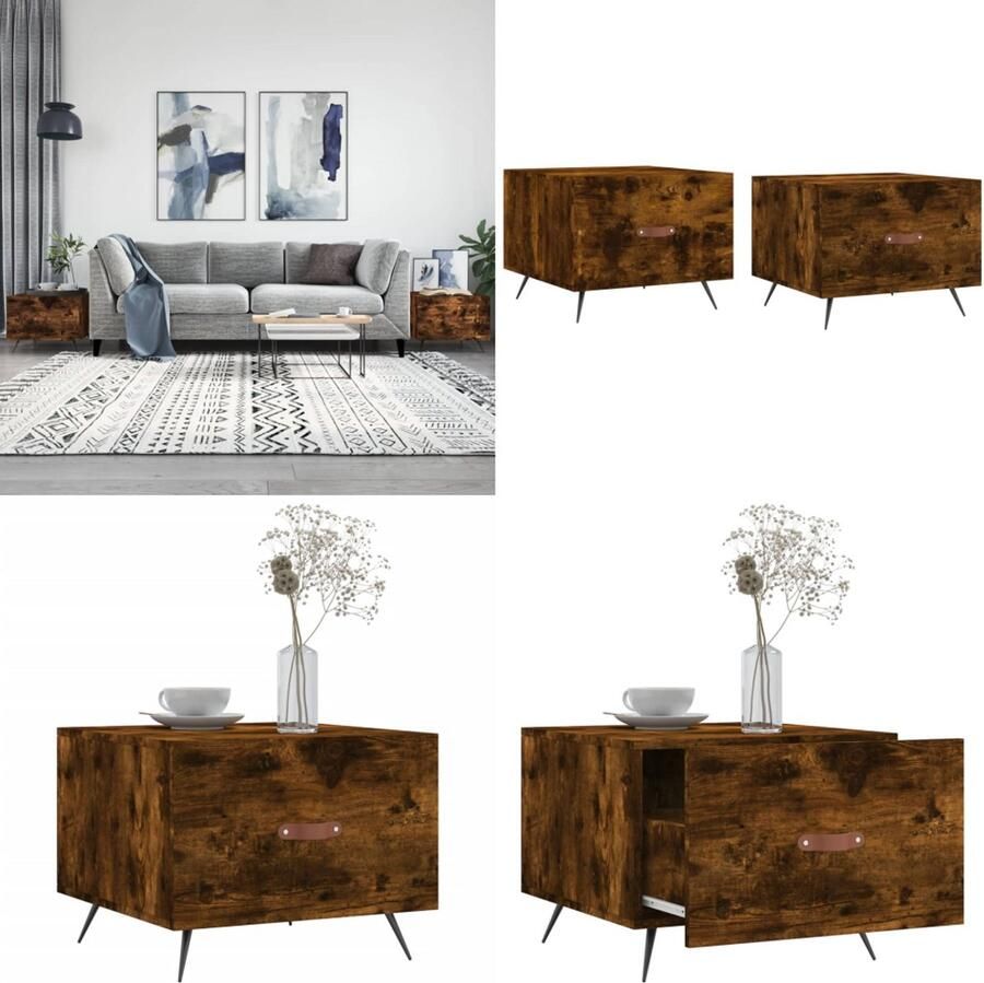 VidaXL Salontafels 2 st 50x50x40 cm bewerkt hout gerookt eikenkleurig Salontafel Salontafels Bijzettafel Banktafel