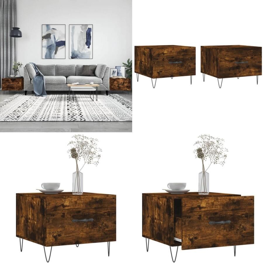 VidaXL Salontafels 2 st 50x50x40 cm bewerkt hout gerookt eikenkleurig Salontafel Salontafels Bijzettafel Banktafel