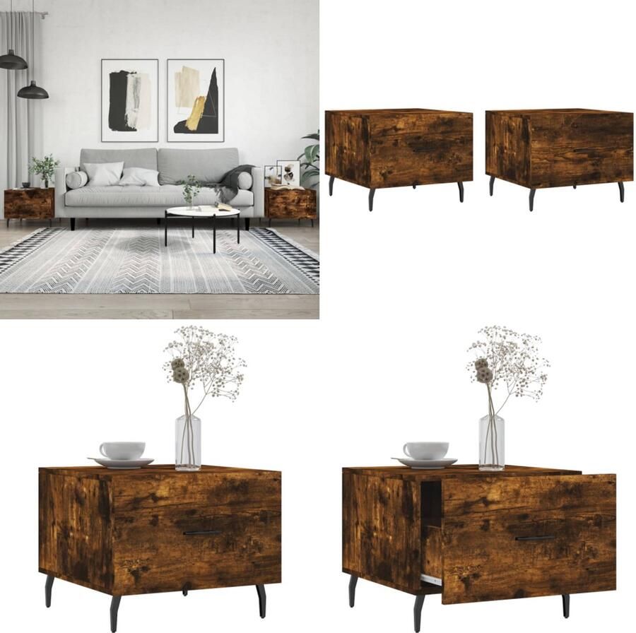 VidaXL Salontafels 2 st 50x50x40 cm bewerkt hout gerookt eikenkleurig Salontafel Salontafels Bijzettafel Banktafel - Foto 2