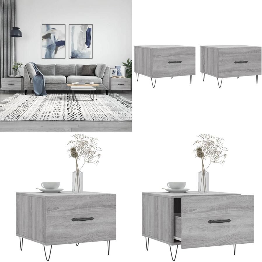 VidaXL Salontafels 2 st 50x50x40 cm bewerkt hout grijs sonoma eiken Salontafel Salontafels Bijzettafel Banktafel