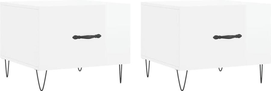 The Living Store Salontafels Hoogglans wit 50 x 50 x 40 cm Bewerkt hout en ijzer Salontafel Bijzettafel Houten Salontafel Hoogglans Wit Modern Meubilair - Foto 5