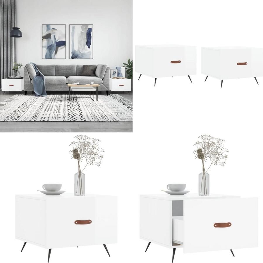 VidaXL Salontafels 2 st 50x50x40 cm bewerkt hout hoogglans wit Salontafel Salontafels Bijzettafel Banktafel