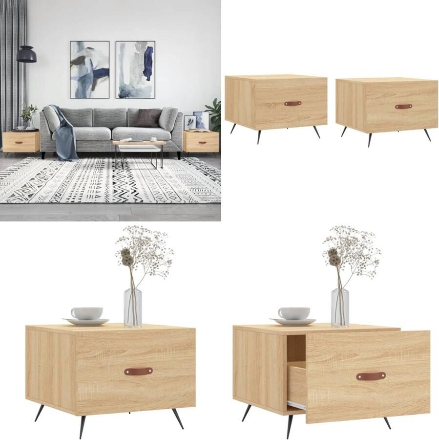 VidaXL Salontafels 2 st 50x50x40 cm bewerkt hout sonoma eikenkleurig Salontafel Salontafels Bijzettafel Banktafel
