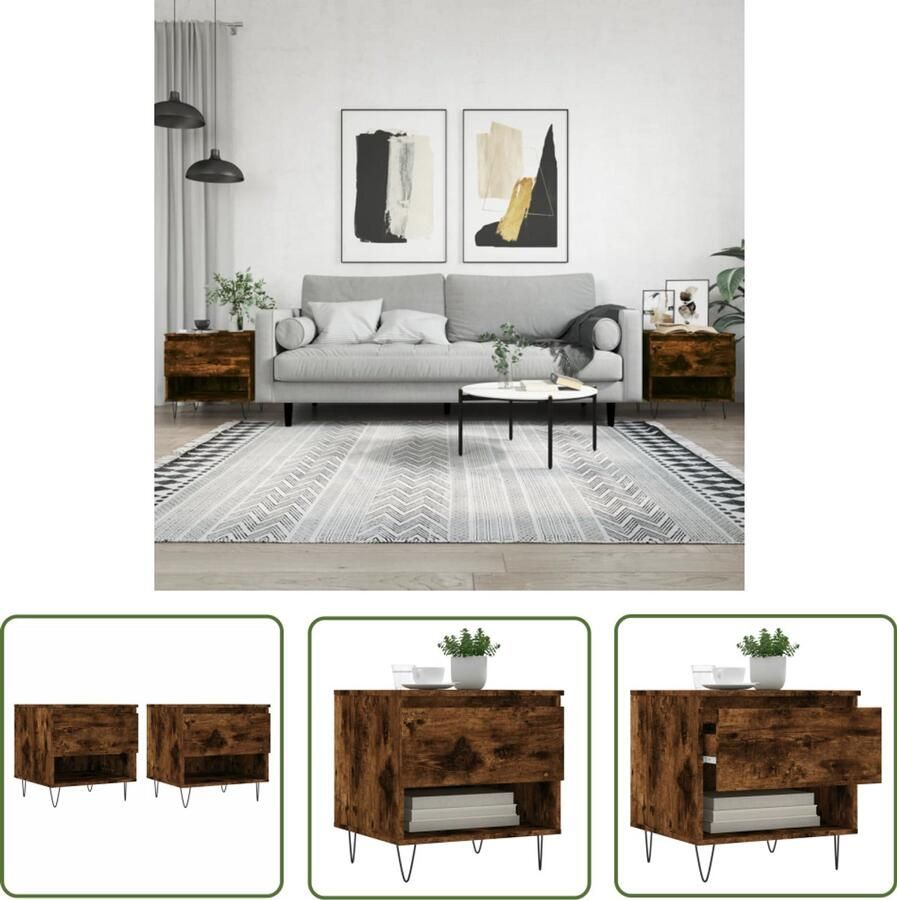 VidaXL Salontafels 2 st Bewerkt Hout Gerookt Eiken Salontafel Bijzettafels Houten Tafels Salontafeltje Tv Tafel Koffietafel Design Tafel